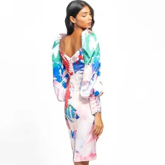 Mandira Wirk Multi Color Satin Printed Draped Dress - Picture 2 of 13